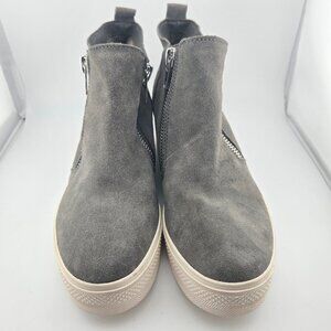 Steve Madden Wedgie Gray Suede Hidden‑Wedge Sneaker Bootie Size 9.5M